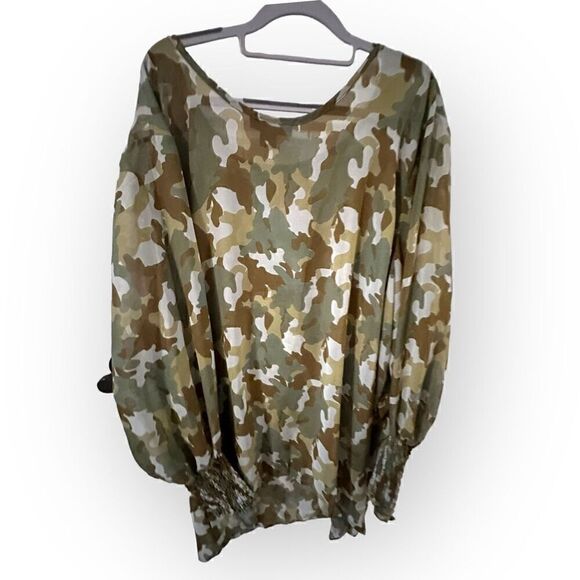 Ashley Stewart sheer lightweight camouflage print long sleeve tunic size 26/28 - Picture 7 of 9